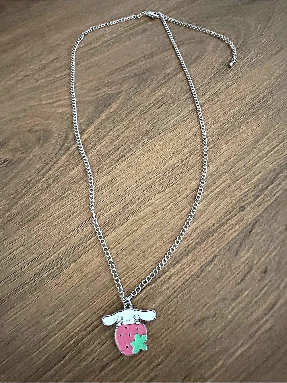 Sanrio Cinnamoroll Strawberry Enamel Charm Necklace Silver Tone Hot Topic Y2K Ka